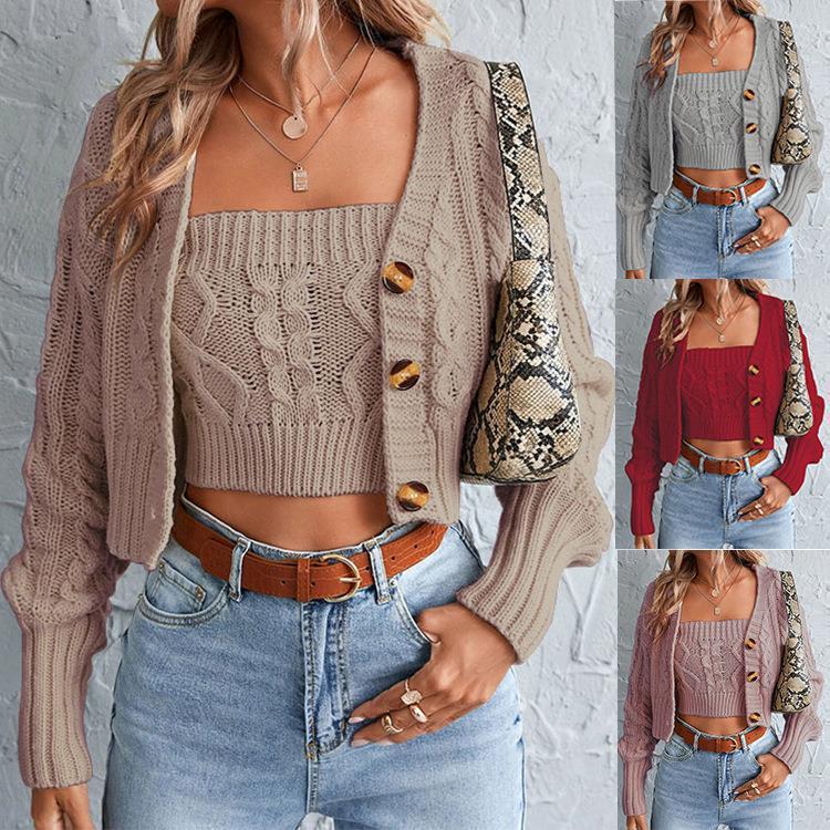 Women's Knit Set with Cardigan and Crop Top