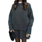 Women's Comfortable Knit Pullover with Dropped Shoulders and Fashionable Hem