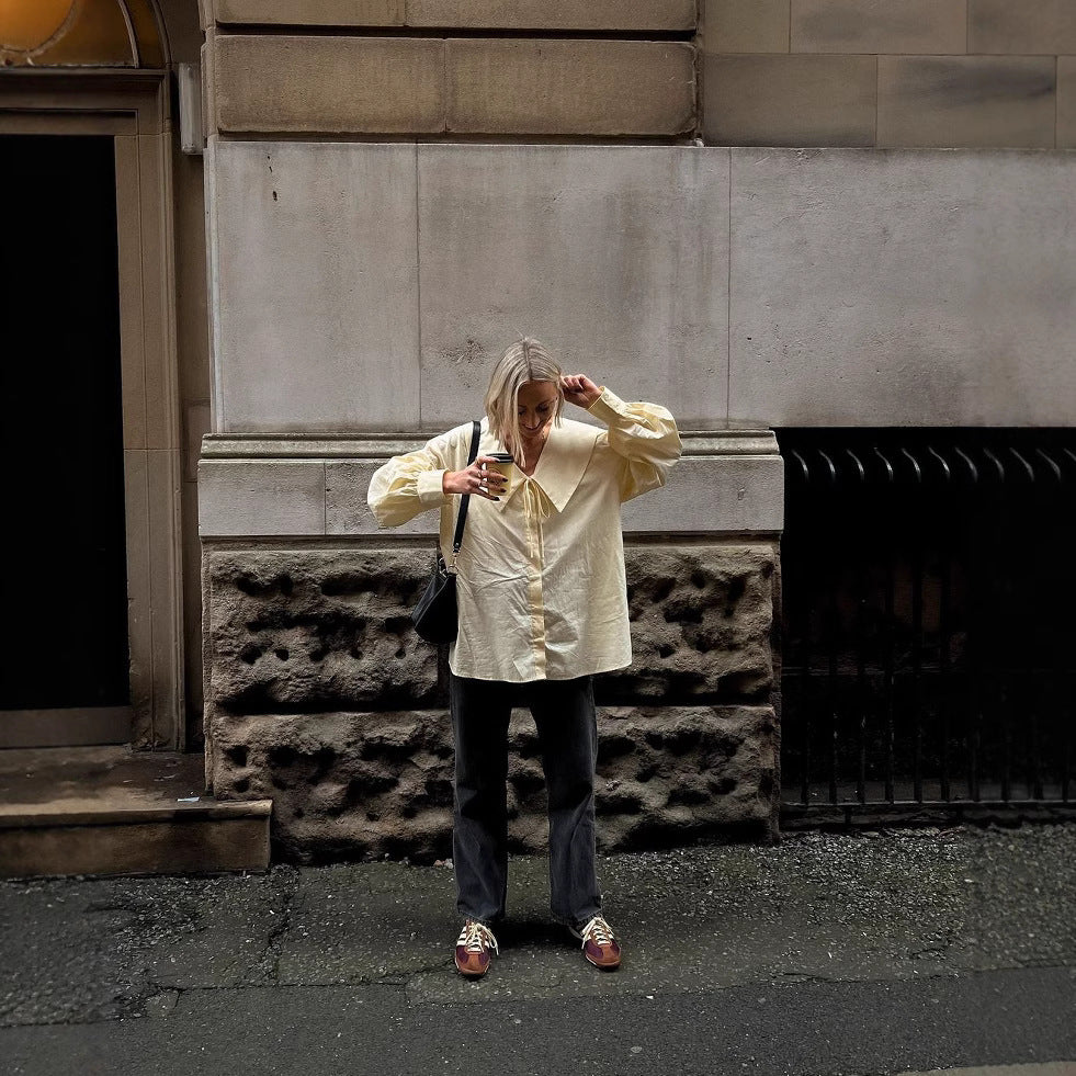 Women's Blouse with Large Collar and Subtle Ruffles