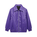 Women's Elegant Faux Leather Jacket with High Collar and Elastic Cuffs