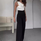 One-Sided Wide-Leg Jumpsuit with Decorative Neckline