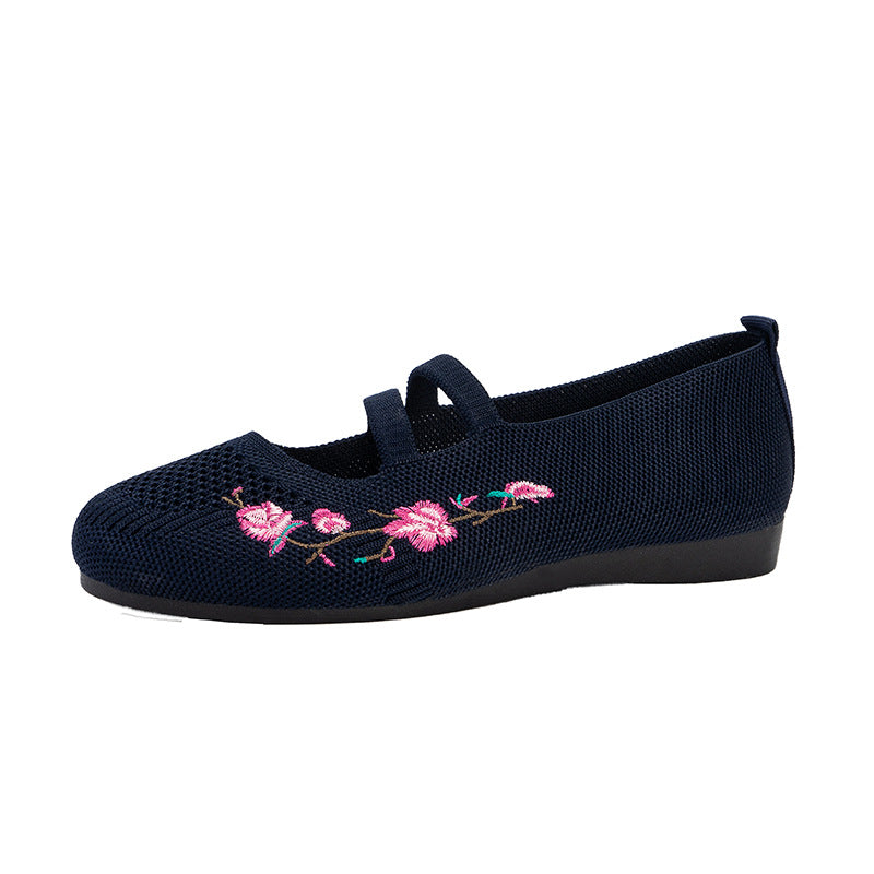 Women's Ballet Flats with Floral Embroidery and Mesh