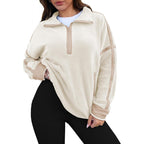 Women's Fleece Pullover with Half Zipper and Contrasting Sleeves