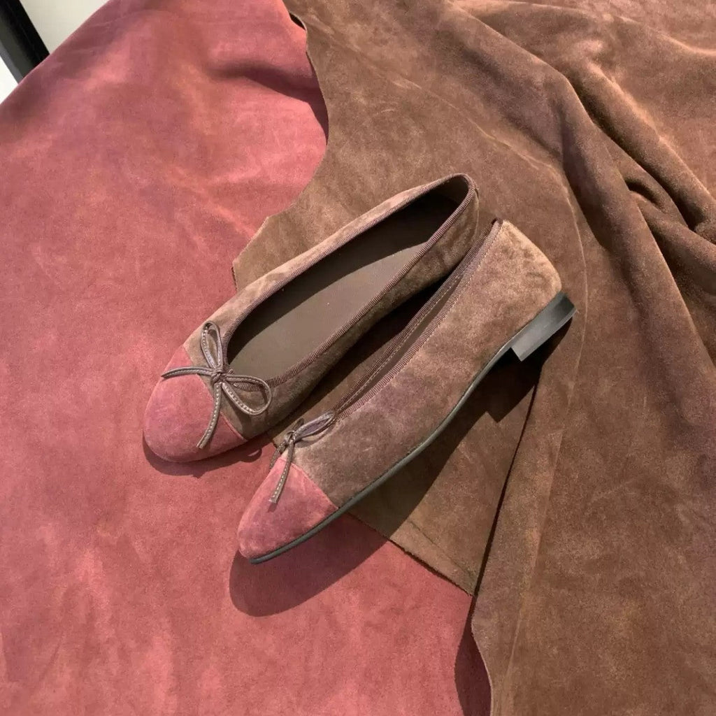 Women's Suede Ballet Flats with Decorative Bow