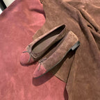 Women's Suede Ballet Flats with Decorative Bow