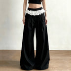 Elegant Wide-Leg High-Waist Pants with Lace Trim