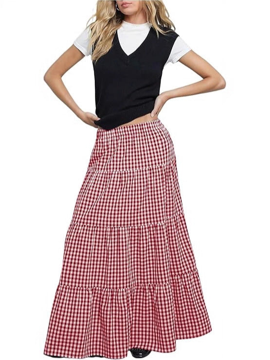 Women's Maxi Skirt with Sophisticated Plaid Pattern