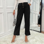 Women's Elegant High-Waisted Trousers with Button Details