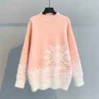 Women's Cozy Knit Sweater with Winter Snowflake Motif