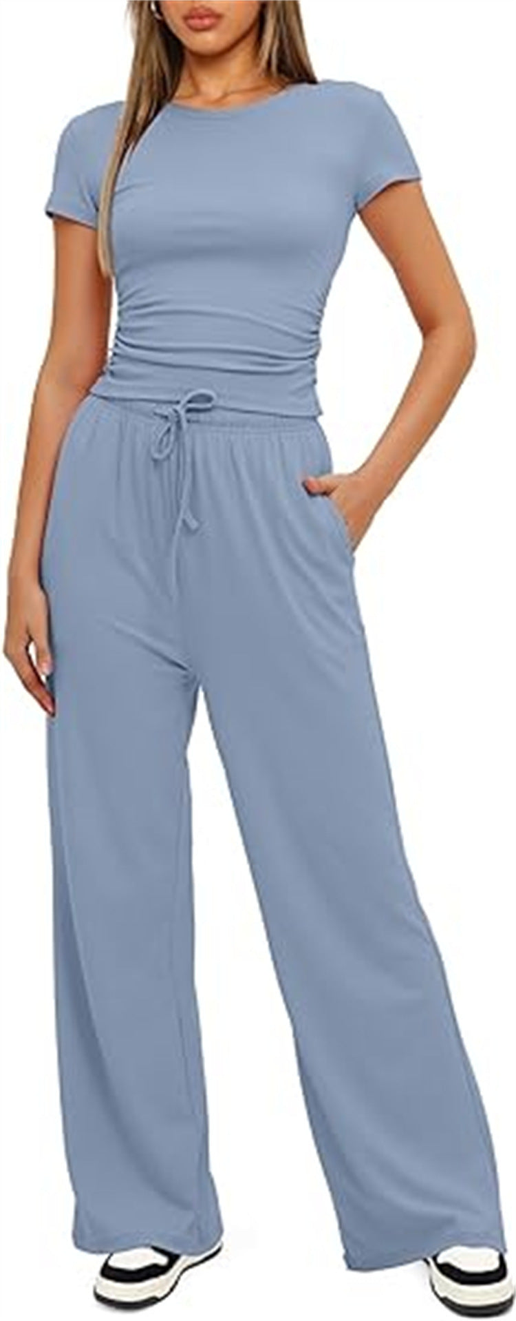 Casual Two-Piece Set with Cropped Top and Wide-Leg Pants