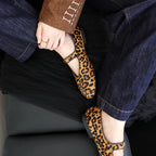 Women's Leopard Print Ballet Flats with Adjustable Strap