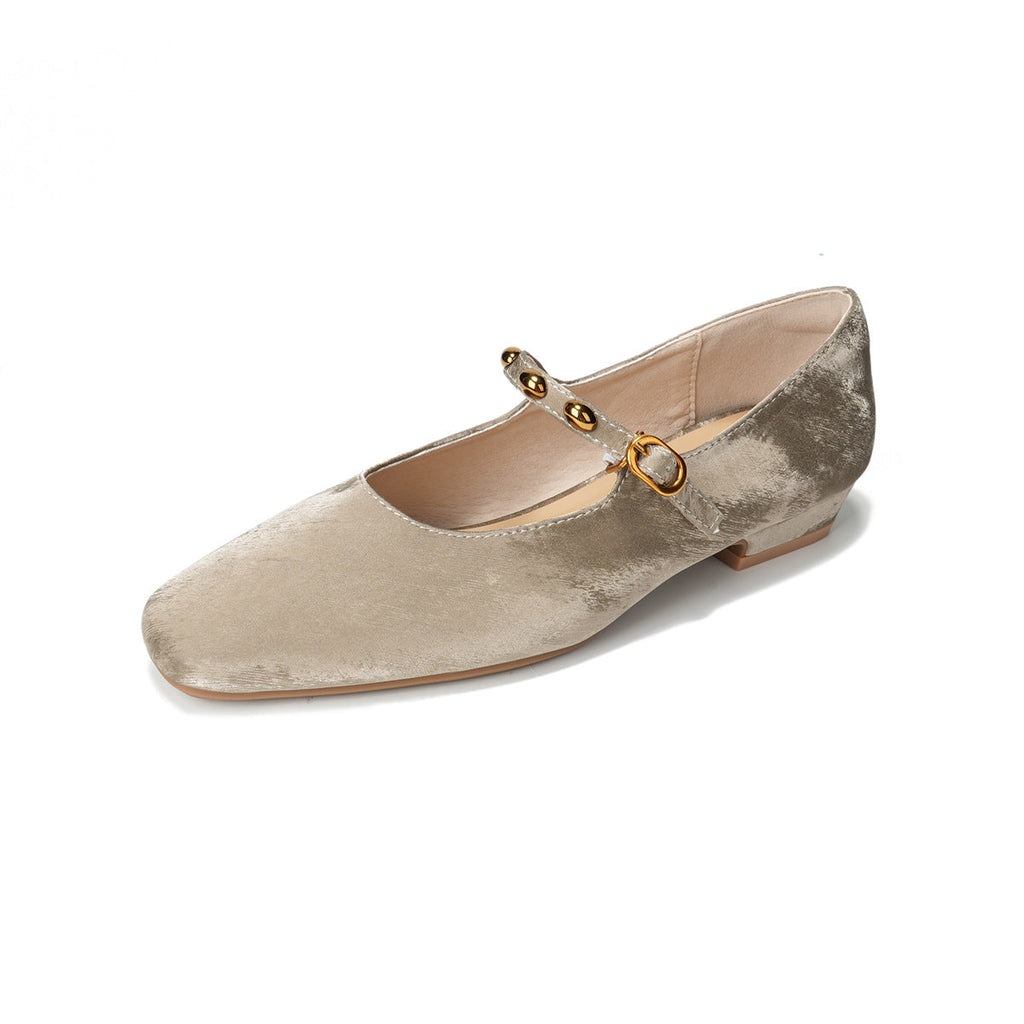 Women's Ballet Flats with Buckle Detail and Velvet Upper