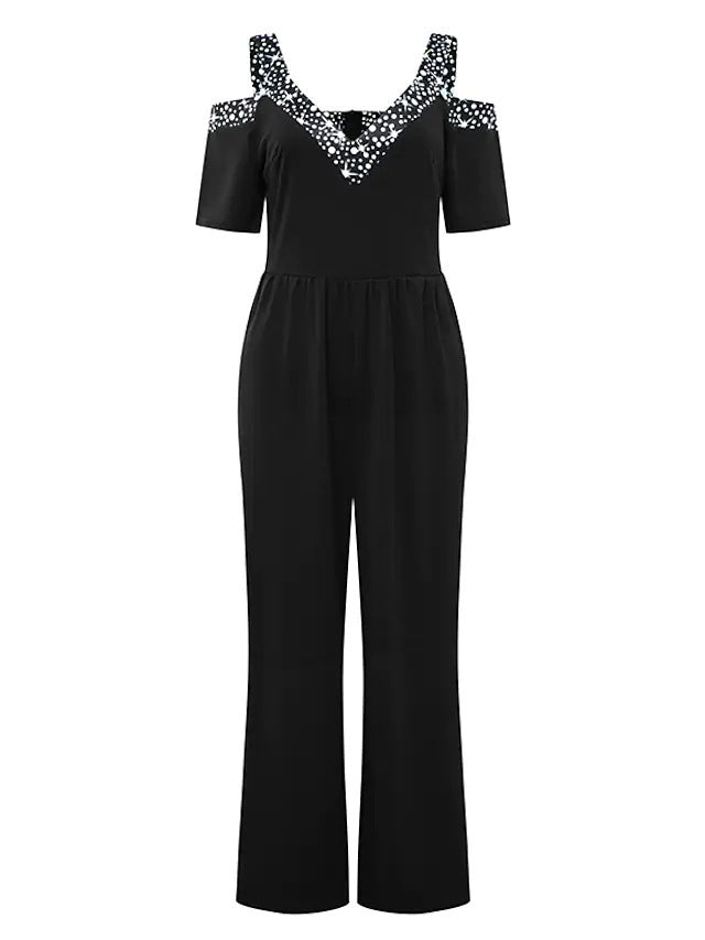 Elegant Women's Jumpsuit with Off-Shoulder Cut & Glittering Neckline