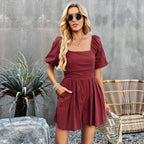 Women's Airy Jumpsuit with Square Neck and Puff Sleeves