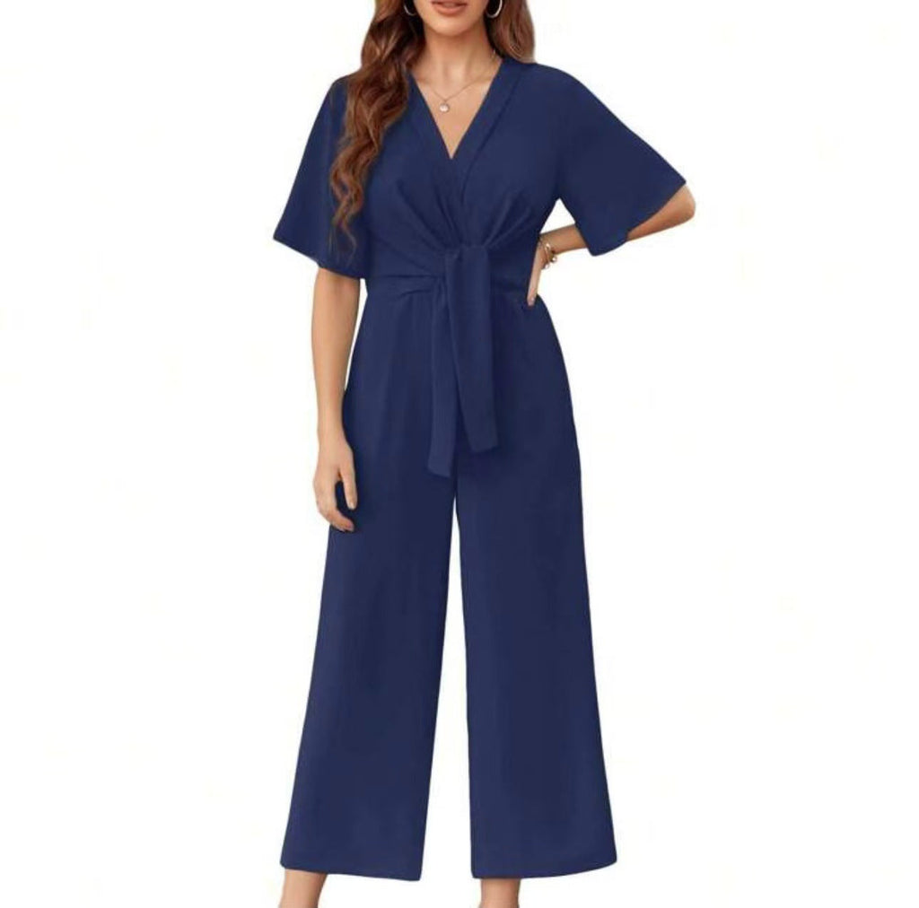 Women's Wide-Leg Jumpsuit with Waist Tie