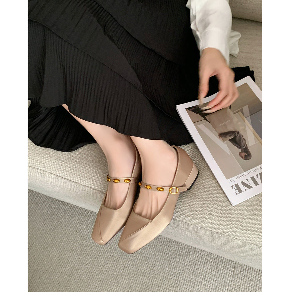 Women's Ballet Flats with Elastic Strap and Decorative Buckle