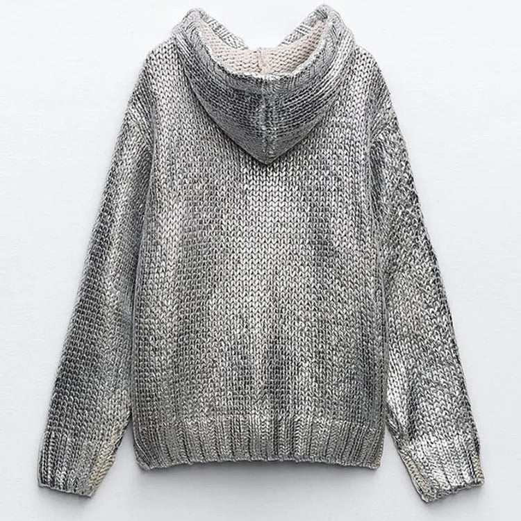 Women's Glitter Knit Hoodie with Kangaroo Pocket