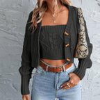 Women's Knit Set with Cardigan and Crop Top