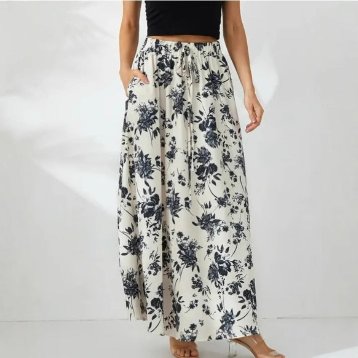 Women's Floral Maxi Skirt with Elastic Waistband