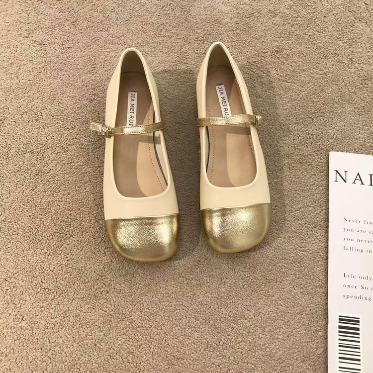 Women's Ballet Flats with Strap and Metallic Toe Cap