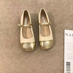 Women's Ballet Flats with Strap and Metallic Toe Cap