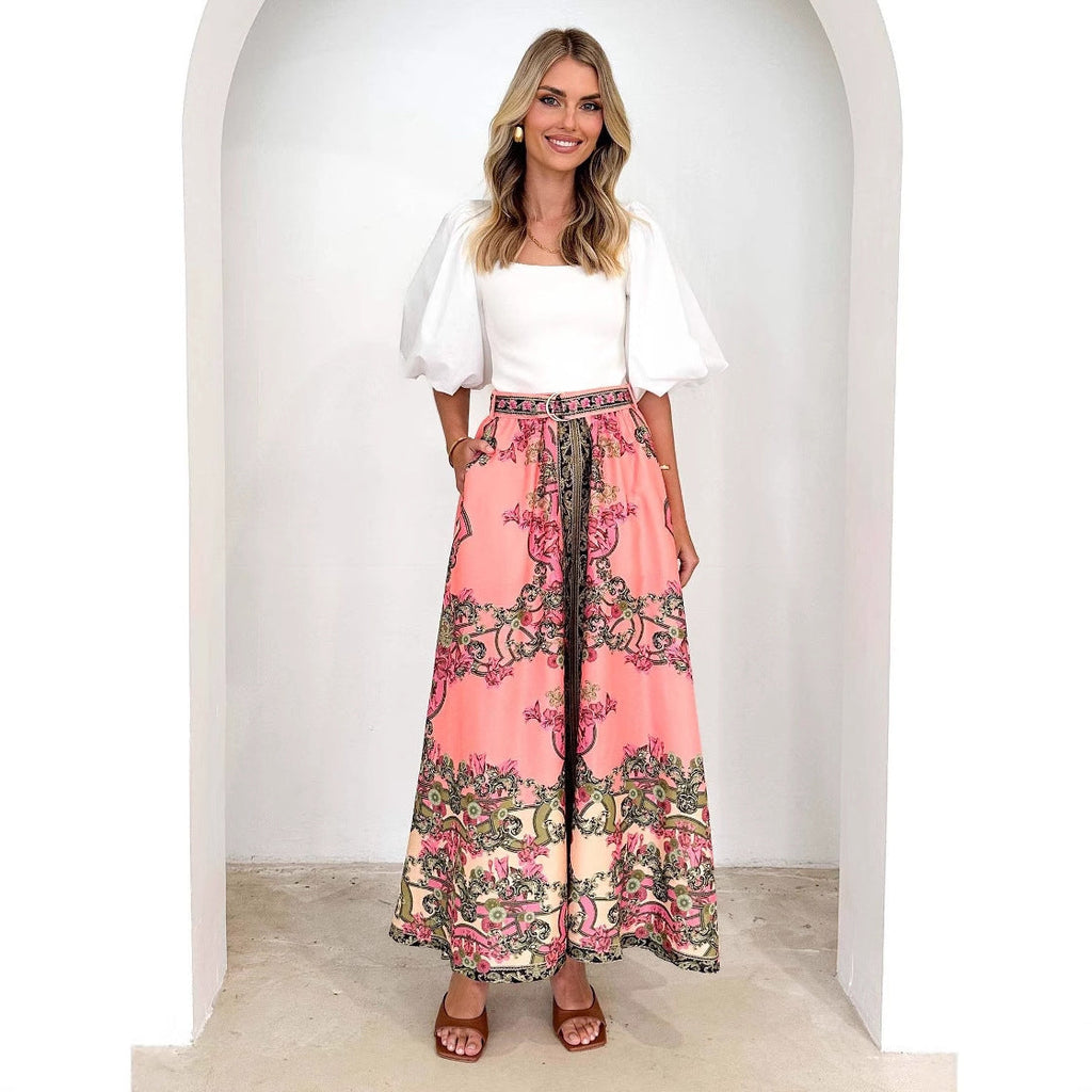 Women's Maxi Skirt with Ornate Embellishments and Elastic Waistband