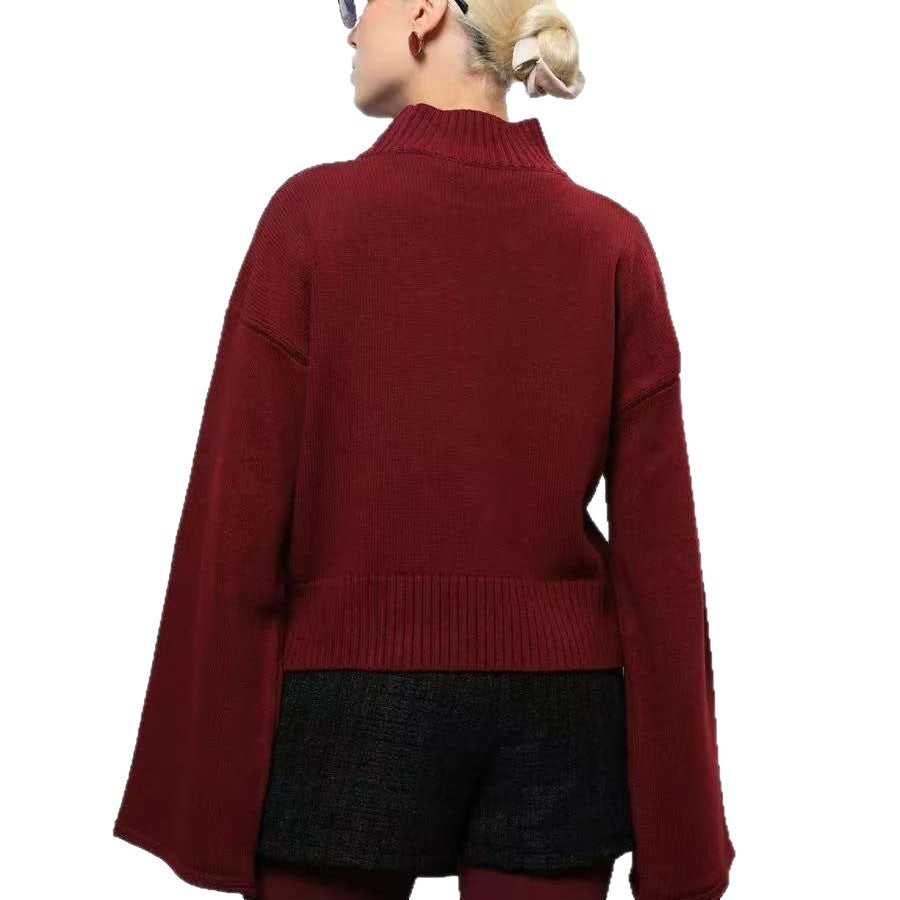Elegant Oversized Sweater with Wide Cut and Stand-up Collar