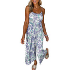 Women's Airy Jumpsuit with Floral Patterns and Thin Straps