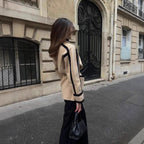 Elegant Blazer Jacket with Waist Belt and Contrast Stitching