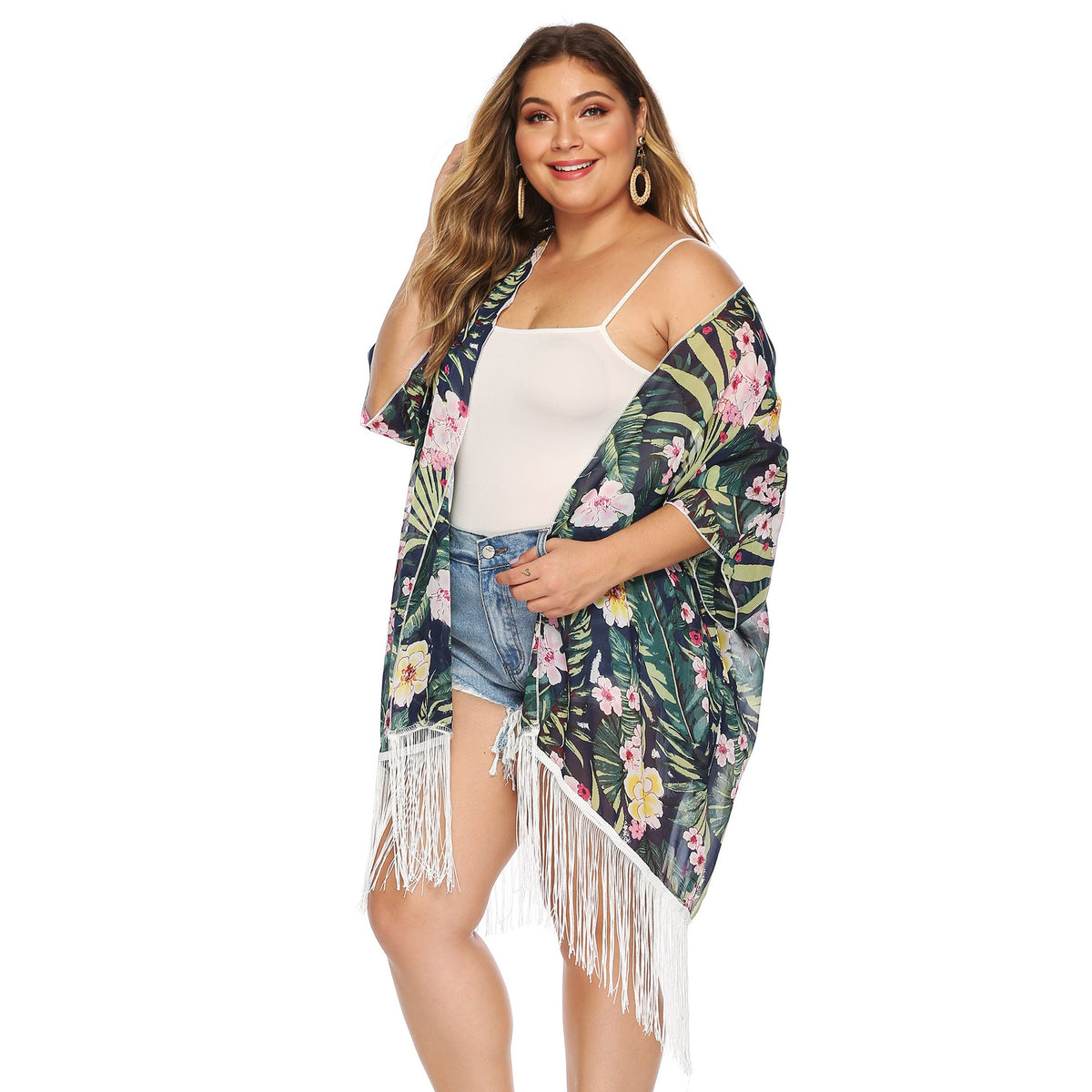 Women's Airy Beach Kimono with Fringed Accents