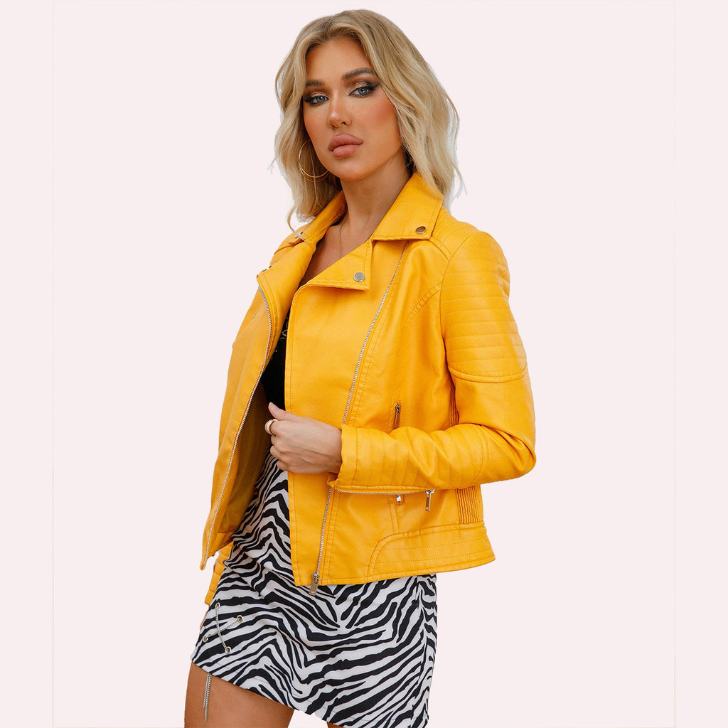 Women's Biker Jacket with Quilted Details and Asymmetrical Zipper