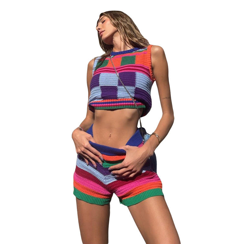 Women's Crochet Summer Set with Colorful Stripes