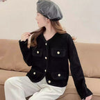 Women's Fluffy Cardigan with Decorative Buttons and Pockets