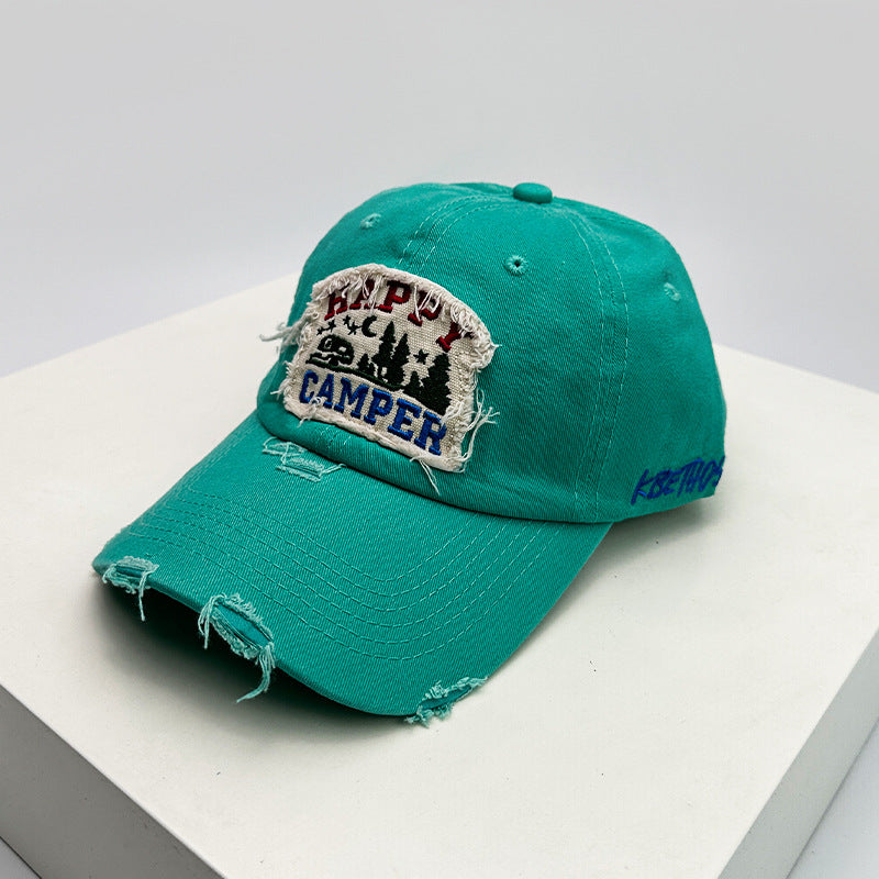 Men's Distressed Embroidered Camping Cap