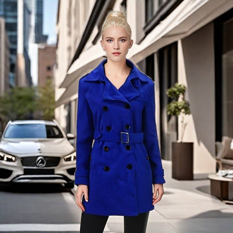 Women's Elegant Trench Coat with Belt and Contrasting Buttons