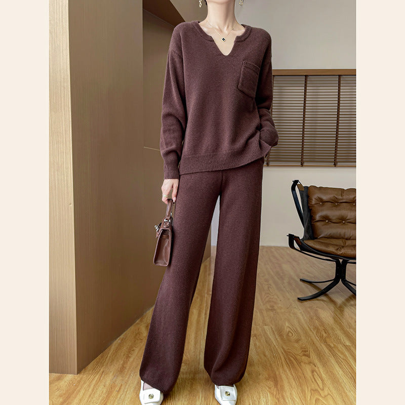 Women's Cozy Knit Ensemble with Wide Sweater and Wide-Leg Pants