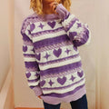 Women's Chunky Knit Sweater with Playful Heart Pattern and Cable Details