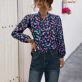 Women's Blouse with Floral Design and Elegant Bow Opening