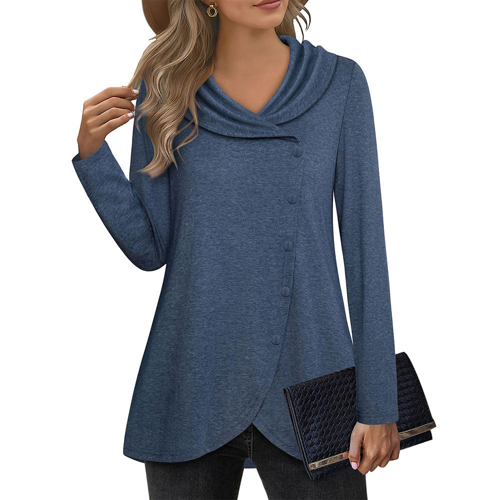 Elegant Women's Blouse with Asymmetrical Hem and Collar