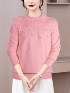 Women's Elegant Knit Sweater with Floral Design