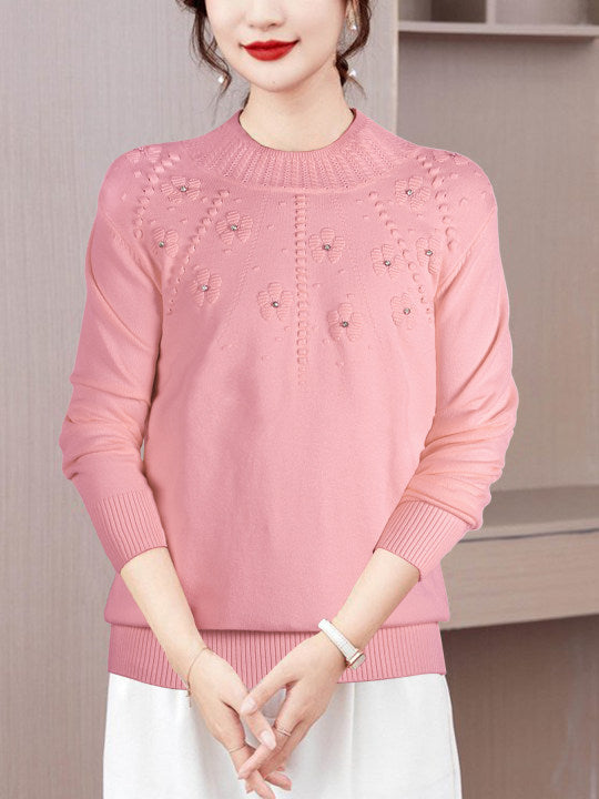 Women's Elegant Knit Sweater with Floral Design