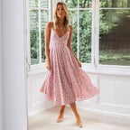Women's Elegantly Cut Maxi Dress with Floral Pattern and V-Neck
