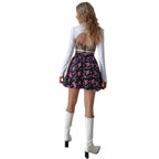 Women's Short Skirt with Floral Accents and Elastic Waistband