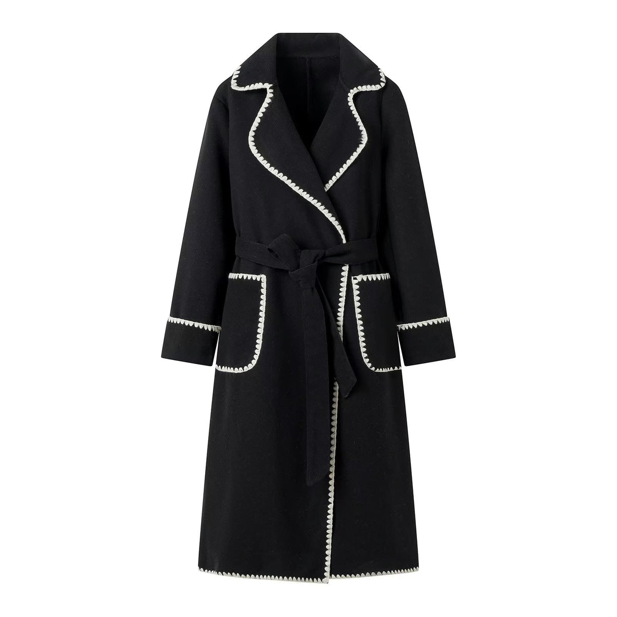 Elegant Transitional Jacket with Decorative Belt and Pockets