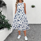 Women's Sleeveless Floral Maxi Dress with Pockets