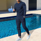 Men's nano athletic Henley long sleeve shirt and tapered jogging pants with decorative seams
