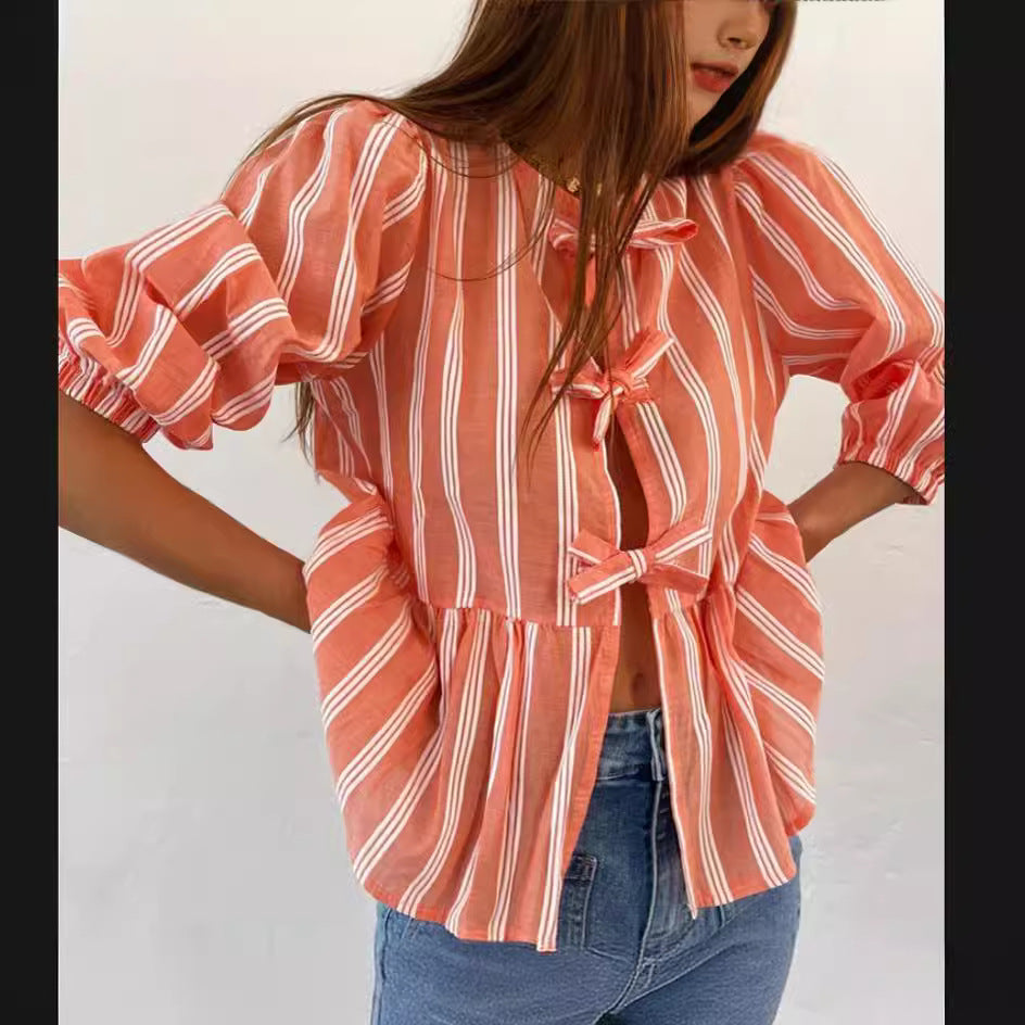 Women's Blouse with Ruffle Details and Button Opening