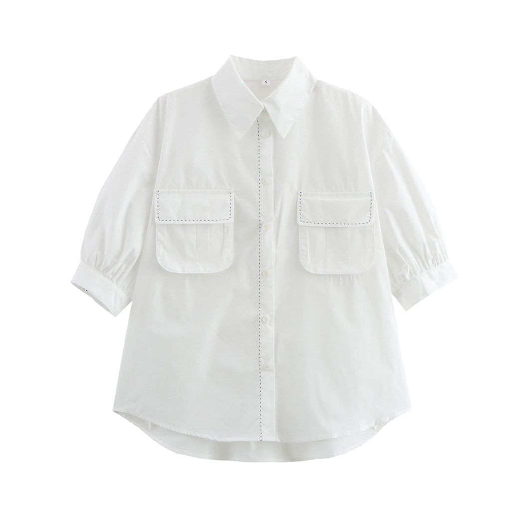 Women's Blouse Shirt with Casual Cut and Practical Chest Pockets