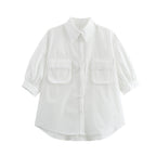 Women's Blouse Shirt with Casual Cut and Practical Chest Pockets