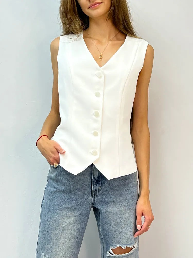 Sleeveless Blouse with Button Placket